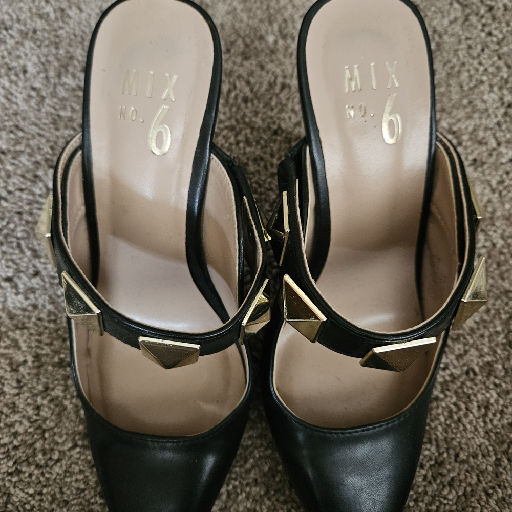 Mix No. 6 Black Mules with Gold Studs - Picture 2 of 6